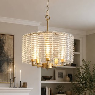 Searchlight Hanglamp Flute, goudkleurig/transparant, glas, metaal, E14