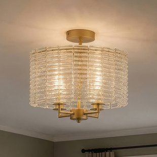 Searchlight Plafondlamp Flute, goudkleurig/transparant, glas, metaal, E14