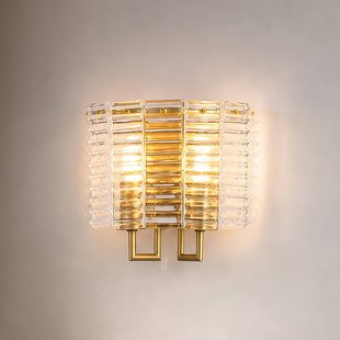 Searchlight Wandlamp Flute, goudkleurig/transparant, glas, metaal, E14
