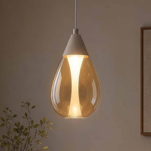 Searchlight LED hanglamp Pear, 1-lamp, beige, amberkleurig glas, 3.000 K