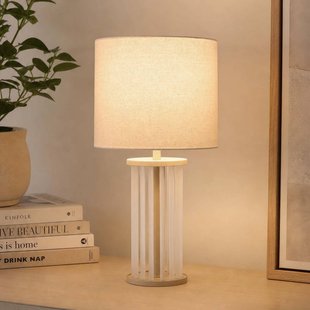 Searchlight Tafellamp Swizzle, beige, glas, textiel, hoogte 42 cm, E27