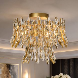 Searchlight Plafondlamp Monarch, goudkleurig/transparant, glas, metaal, E14