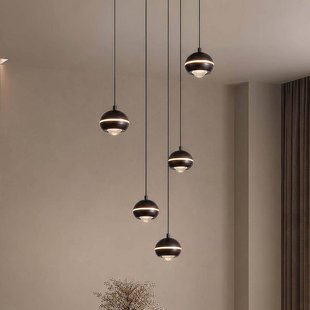 Searchlight LED hanglamp Meteor 5-lamps, rond, CCT, nikkelzwart, metaal