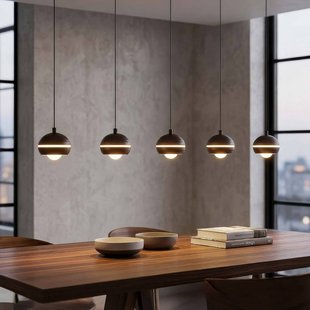 Searchlight LED hanglamp Meteor 5-lamps lang CCT, nikkelzwart, metaal