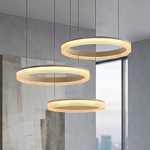 Searchlight LED hanglamp Lumen Rings 3-lamps, zandkleurig, CCT, ijzer, dimbaar