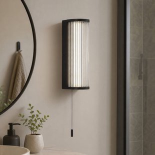 Searchlight LED wandlamp Rue, zwart, IP44, metaal, glas, 3.000 K