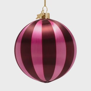Vondels kerstballen burgundy/roze gestreept (ø12cm)