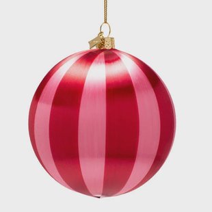 Vondels kerstballen roze/rood gestreept (ø12cm)