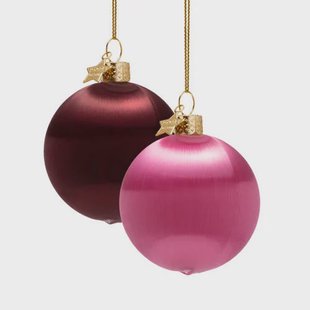 Vondels kerstballen burgundy/roze (set van 4) (ø8cm)