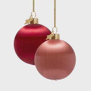 Vondels kerstballen rood/perzik (set van 4) (ø8cm)