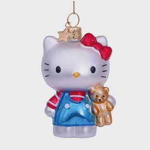 Vondels kerstornament Hello Kitty met beer (blauw)