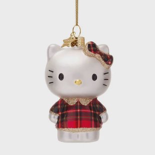 Vondels kerstornament Hello Kitty met schotse jurk
