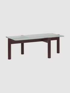 Salontafel Kob van beukenhout met glazen tafelblad