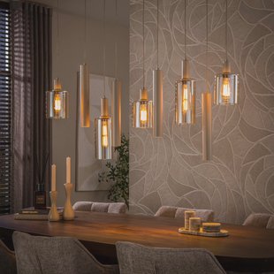 LifestyleFurn Hanglamp Deatra 5+4-lamps - Amber/Beige