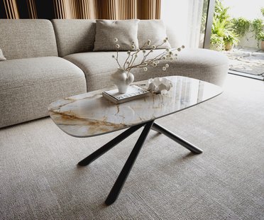 DELIFE Salontafel Edge bootvormig 100x50 cm keramiek Patagonia gepolijst Sarity metaal zwart