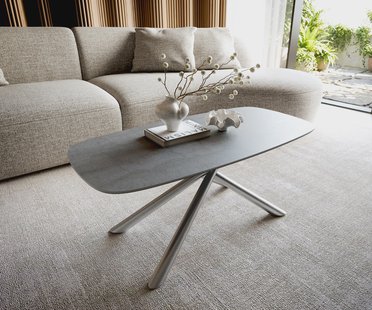 DELIFE Salontafel Edge bootvormig 100x50 cm keramiek beton grijs Sarity roestvrij staal geborsteld