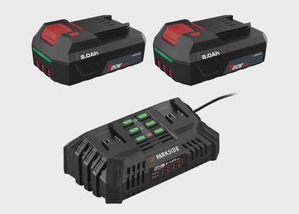 PARKSIDE Set van 2 accu's 20 V - 2 Ah en dubbele snellader - 4,5 A
