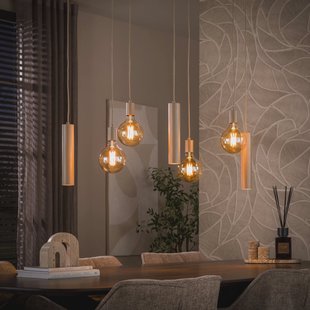 LifestyleFurn Hanglamp Rayland 4+3-lamps - Amber/Beige