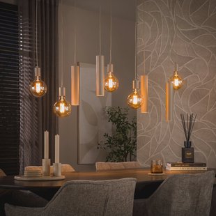 LifestyleFurn Hanglamp Rayland 5+4-lamps - Amber/Beige