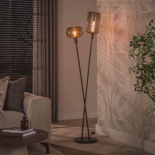 LifestyleFurn Vloerlamp Faiga Glas en bruin metaal, 2-lamps