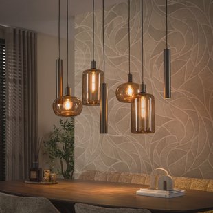 LifestyleFurn Hanglamp Faiga Glas en bruin metaal, 4+3-lamps