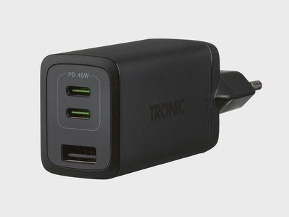 TRONIC Snellader, 1x USB-A en 2x USB-C (Zwart)