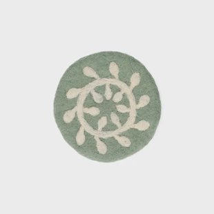 Onderzetter, vilt, groen met witte tak, &Oslash;10 cm