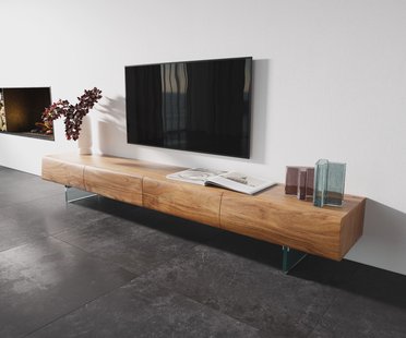 DELIFE TV-meubel New Live-Edge 240 cm acacia natuur 4 schuifladen glazen poot
