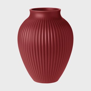 Knabstrup Keramik Knabstrup vaas geribbeld 27 cm Soft cherry red