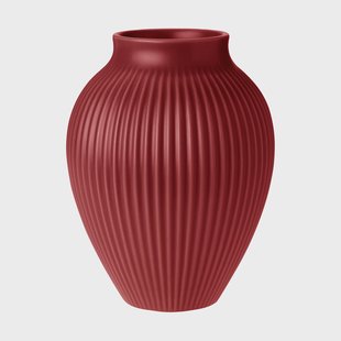 Knabstrup Keramik Knabstrup vaas geribbeld 20 cm Soft cherry red