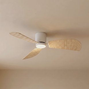 Faipari LED plafondventilator met verlichting, wit/rotan, 132 cm, DC - Lucande - Woonkamer - Modern - Hout - 1 lamp