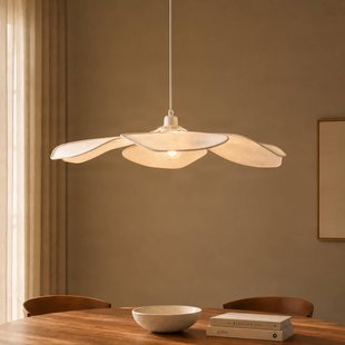 Lindby hanglamp Marjorie, wit, bloem, linnen, Ø 78 cm
