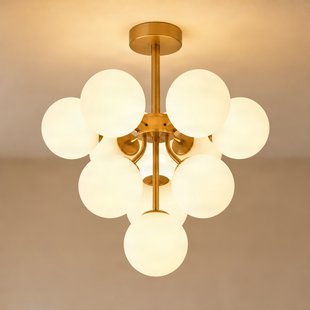 Peyton plafondlamp, 10-lamps, goud/wit, glas - Lucande - Woonkamer - Designer - Meerdere lampen