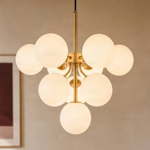 Lucande hanglamp Peyton, 10-lamps, goud/wit, glas