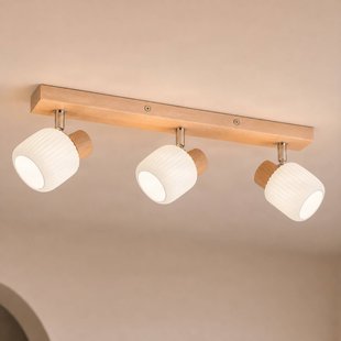 Darla plafondspot, 3-lamps, wit/houtkleurig - Lindby - Gang / Hal - Meerdere lampen