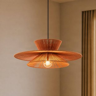 Lucande hanglamp Novie, bruin, katoen, Ø 50 cm