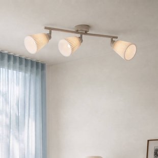 Percy plafondspot, 3-lamps, beige, linnen, 70 cm - Nola - Woonkamer - Modern - Stof - Meerdere lampen
