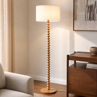 Lucande vloerlamp Karlie, hoogte 155 cm, wit, hout, E27