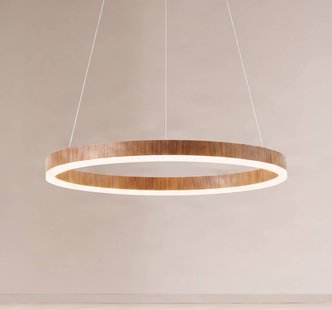 Thelma LED hanglamp, walnoot/grijs, Ø 70 cm - Lucande - Eetkamer - Modern - Kunststof - 1 lamp