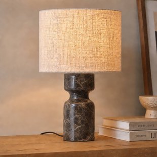 Marcella-tafellamp, hoogte 45 cm, bruin/crème, marmer - Lucande - Woonkamer - Modern - Stof