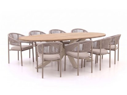 + 10% kassakorting | Bellagio Panaro/ROUGH-Y Ellips 280cm dining tuinset 9-delig stapelbaar - Laagste prijsgarantie!