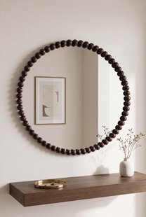 Ronde spiegel - beads hout 80 cm - walnut