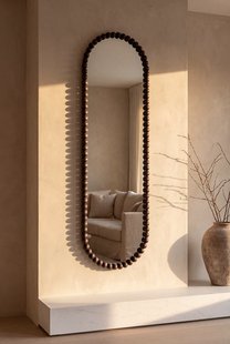 Ovale spiegel - beads hout 170x50 cm - walnut