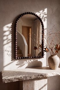 Boogspiegel - beads hout 90x60 cm - walnut