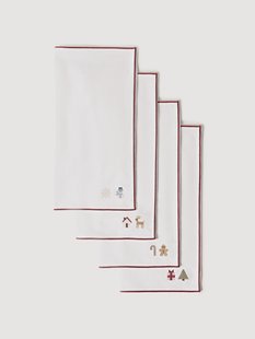 Geborduurde kerstservetten Eloa, 4-delig