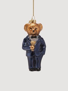 Mondgeblazen kerstornament Bear Blue in kleding
