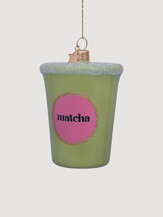 Handbeschilderde en mondgeblazen kerstornament Matcha Latte