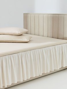 Gestreepte katoenen bedskirting Twyla met franjes