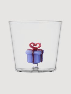 Handgemaakte tumbler Christmas Tales met cadeaufiguur van borosilicaatglas