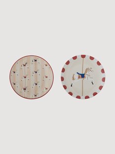 Set van 2 handbeschilderde taartschalen Merry-go-round